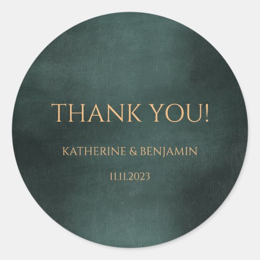 Modern Emerald Groen Zwart Elegant Bruiloft Ronde Sticker (Voorkant)