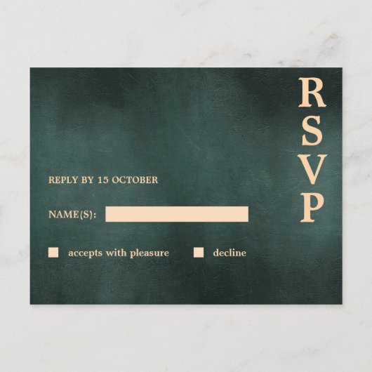 Modern Emerald Groen Zwart Elegant Bruiloft RSVP Feestdagenkaart (Achterkant)