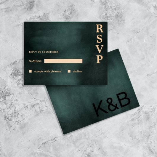 Modern Emerald Groen Zwart Elegant Bruiloft RSVP Feestdagenkaart