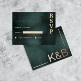 Modern Emerald Groen Zwart Elegant Bruiloft RSVP Folie Feestdagen Briefkaart