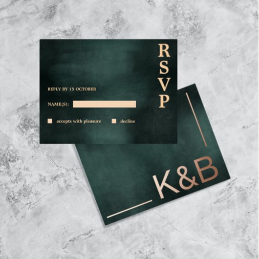 Modern Emerald Groen Zwart Elegant Bruiloft RSVP Folie Feestdagen Briefkaart