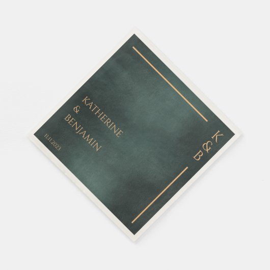 Modern Emerald Groen Zwart Elegant Bruiloft Servet (Hoek)