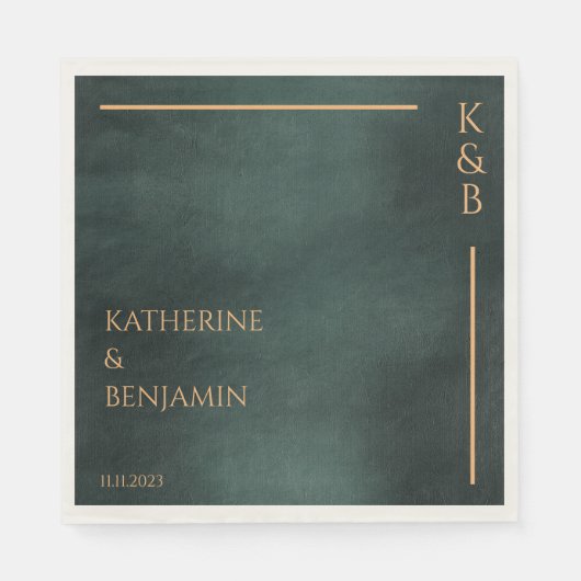 Modern Emerald Groen Zwart Elegant Bruiloft Servet (Voorkant)