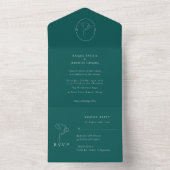 Modern Emerald Monogram Script Wedding All In One Uitnodiging (Binnen)