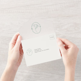 Modern Emerald Monogram Script Wedding All In One Uitnodiging