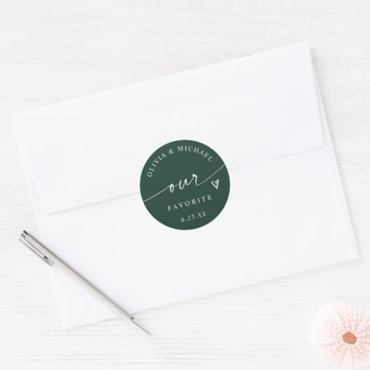 Modern Emerald Our Favorite Wedding Treat Bag Ronde Sticker (Envelop)