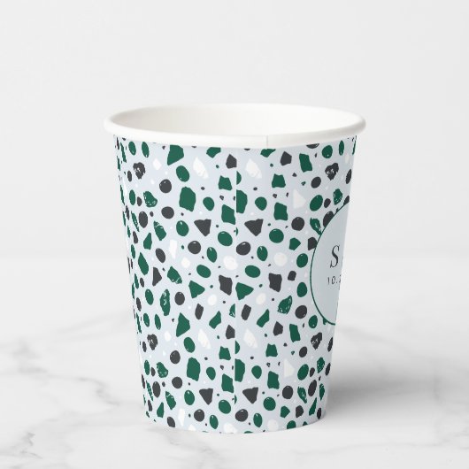 Modern Emerald Terrazzo Pattern Papieren Bekers (Rechts)