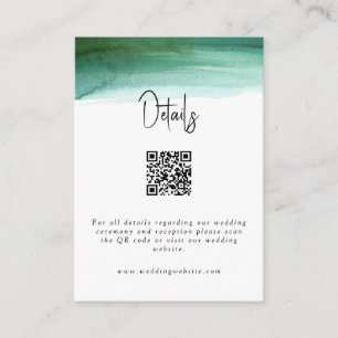 Modern Emerald Waterverf Wedding Details QR Code Informatiekaartje