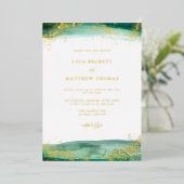 Modern Emerald Waterverf Wedding Invitation Folie Uitnodiging (Staand Voorkant)