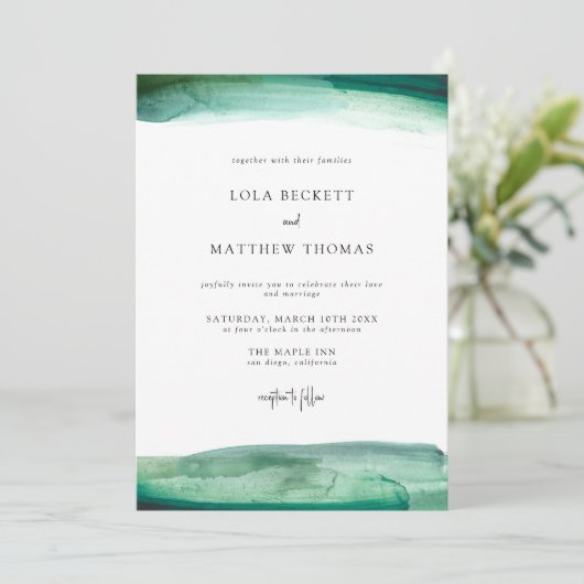 Modern Emerald Waterverf Wedding Invitation Kaart (Staand voorkant)