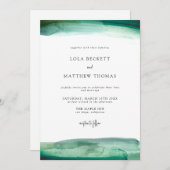Modern Emerald Waterverf Wedding Invitation Kaart (Voorkant / Achterkant)