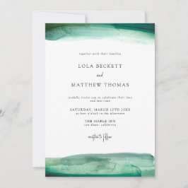 Modern Emerald Waterverf Wedding Invitation Kaart