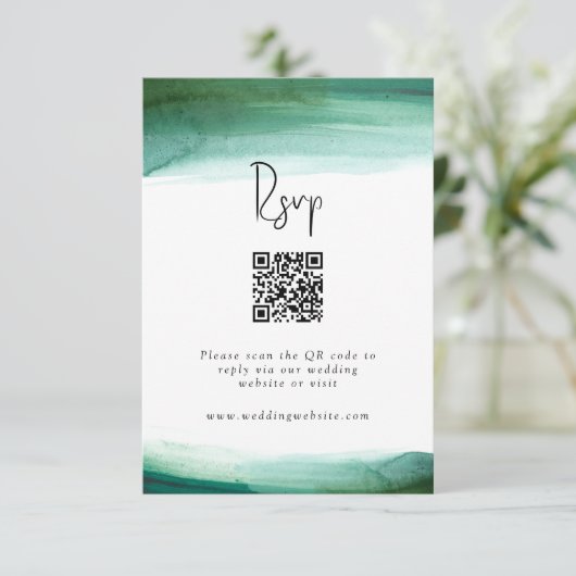 Modern Emerald Waterverf Wedding RSVP (Staand voorkant)