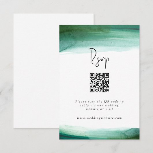Modern Emerald Waterverf Wedding RSVP (Voorkant / Achterkant)