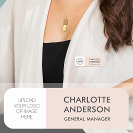 Modern Employee Custom Logo Blush Roze Grijs Naamplaatje