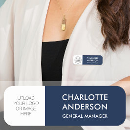 Modern Employee Custom Logo Navy Blauw Wit Naamplaatje