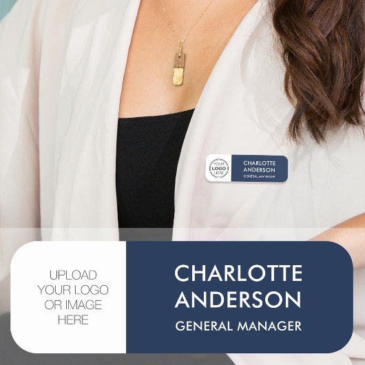 Modern Employee Custom Logo Navy Blauw Wit Naamplaatje