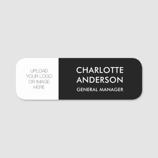 Modern Employee Custom Logo Zwart Wit Naamplaatje (Voorkant)