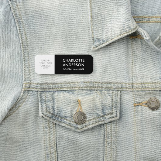 Modern Employee Custom Logo Zwart Wit Naamplaatje (In situ)