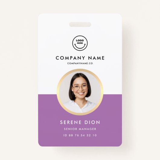 Modern Employee ID Aangepaste naam Foto ID Paarse Badge (Voorkant)