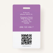 Modern Employee ID Aangepaste naam Foto ID Paarse Badge (Achterkant)