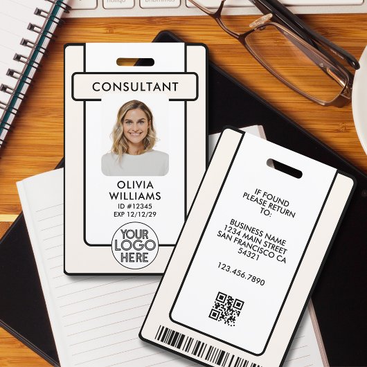 Modern Employee ID Badge Foto met Logo QR Code