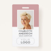 Modern Employee ID Naam Bedrijf Logo Dusty Pink Badge (Voorkant)