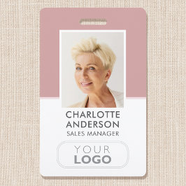 Modern Employee ID Naam Bedrijf Logo Dusty Pink Badge