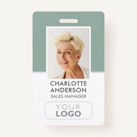 Modern Employee ID Naam Bedrijf Logo Green Badge (Voorkant)