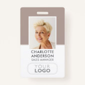 Modern Employee ID Naam Bedrijf Logo Taupe Badge (Voorkant)
