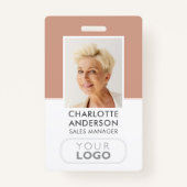 Modern Employee ID Naam Bedrijf Logo Terracotta Badge (Voorkant)