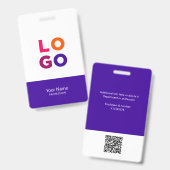 Modern Employee Logo, Photo, Qr Code, Name Indigo Badge (Voor- en achterkant)
