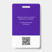 Modern Employee Logo, Photo, Qr Code, Name Indigo Badge (Achterkant)