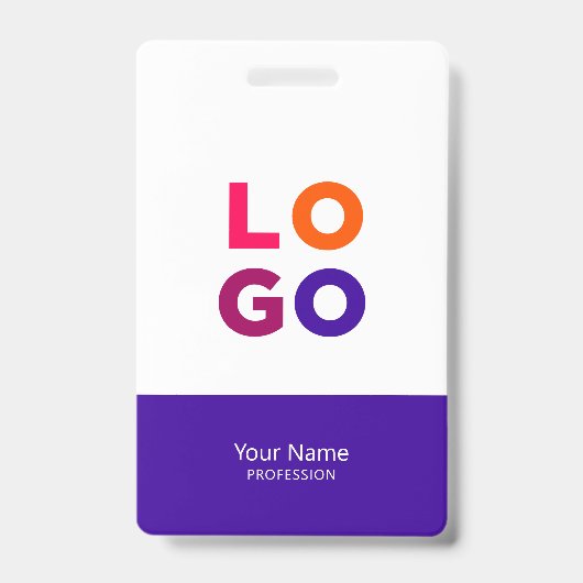 Modern Employee Logo, Photo, Qr Code, Name Indigo Badge (Voorkant)