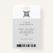 Modern Employee Photo ID Business Logo | Grijs Badge (Achterkant)