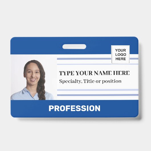 Modern Employee Photo Logo Barcode Name Badge (Voorkant)