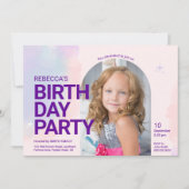 Modern en Bold Birthday Invitation Kaart voor GIrl (Voorkant)
