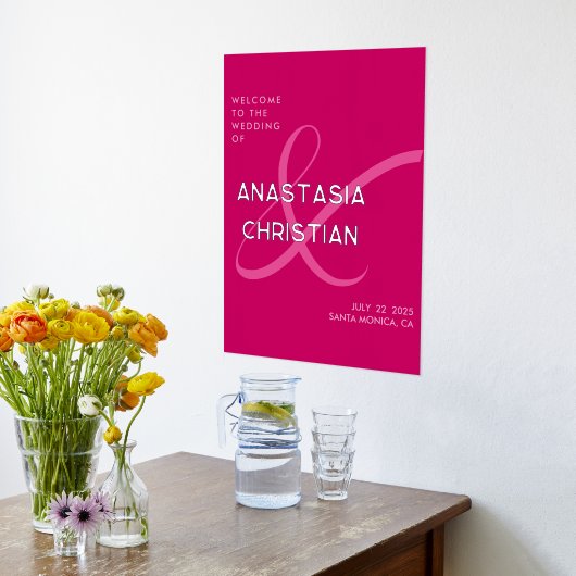 Modern en Bold Magenta Bruiloft Welkom Folie Afdrukken (Laag (Keuken))
