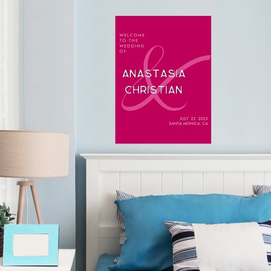 Modern en Bold Magenta Bruiloft Welkom Folie Afdrukken (Insitu (Slaapkamer))