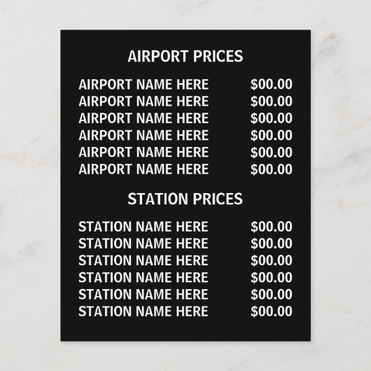 Modern en Bold, Taxi Bedrijf met Prijslijst Flyer (Achterkant)