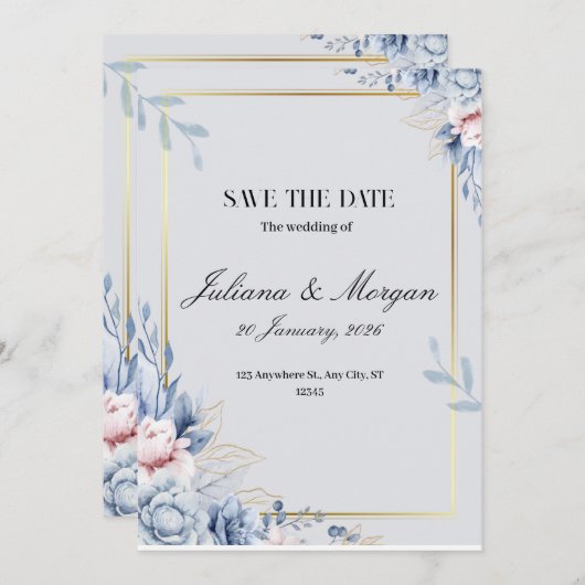 Modern en chique ontwerp voor een perfecte trouwda kaart (Voorkant / Achterkant)