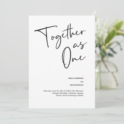 Modern en eenvoudig samen als één bruiloft kaart (Staand voorkant)