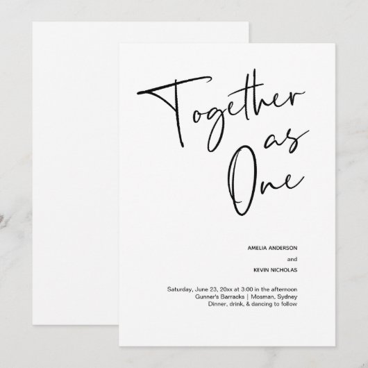 Modern en eenvoudig samen als één bruiloft kaart (Voorkant / Achterkant)
