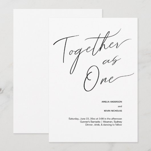 Modern en eenvoudig samen als één trouwinvitati kaart (Voorkant / Achterkant)