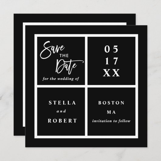 Modern en eenvoudig zwart sparen de Datum Fotokaar Save The Date (Voorkant / Achterkant)