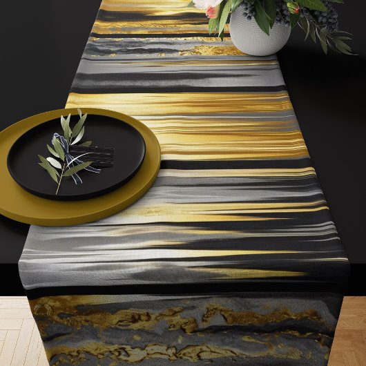 Modern en elegant Abstract grijs, zwart en goud Lange Tafelloper