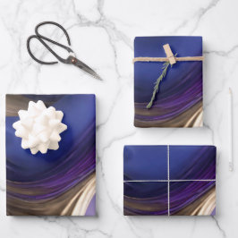 Modern en Elegant-Blauw Paarse en Gouden Inpakpapier Vel