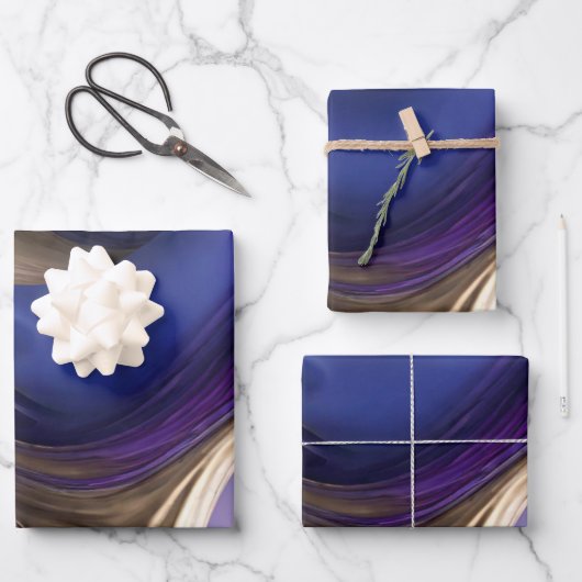 Modern en Elegant-Blauw Paarse en Gouden Inpakpapier Vel (Voorkant)