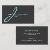 Modern en elegant blauwgroen blauw Monogram Profes Visitekaartje (Voorkant / Achterkant)