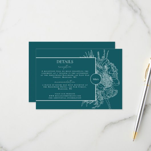 Modern en Elegant Bloemen Boquet Details Kaart (Voorkant / Achterkant in situ)